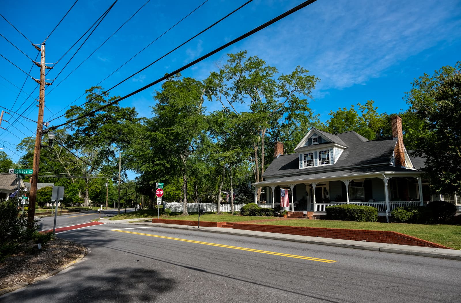 A residential street of historic homes in Conyers, Georgia